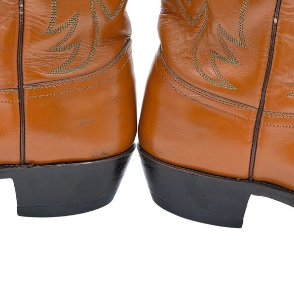 Vintage Justin Mens 10.5E Wide Pumpkin Orange Tan Leather Cowboy Western Boots - Picture 16 of 16